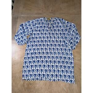Roller Rabbit blue monkey print Kurta coverup tunic size large